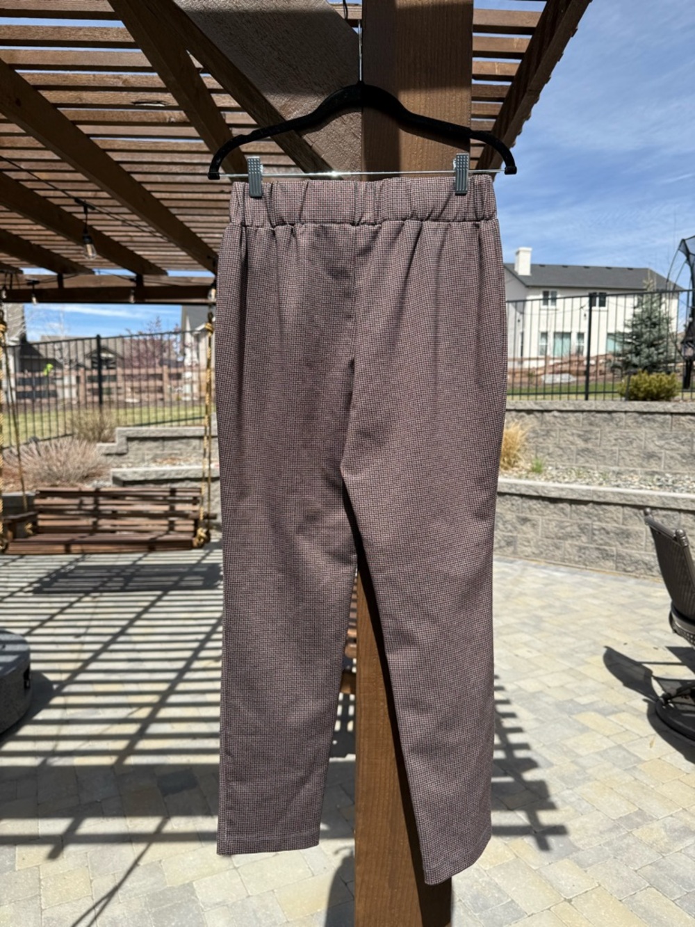 Tailored Brown Check Women’s Pants with Belt Detail - Picture 3 of 4